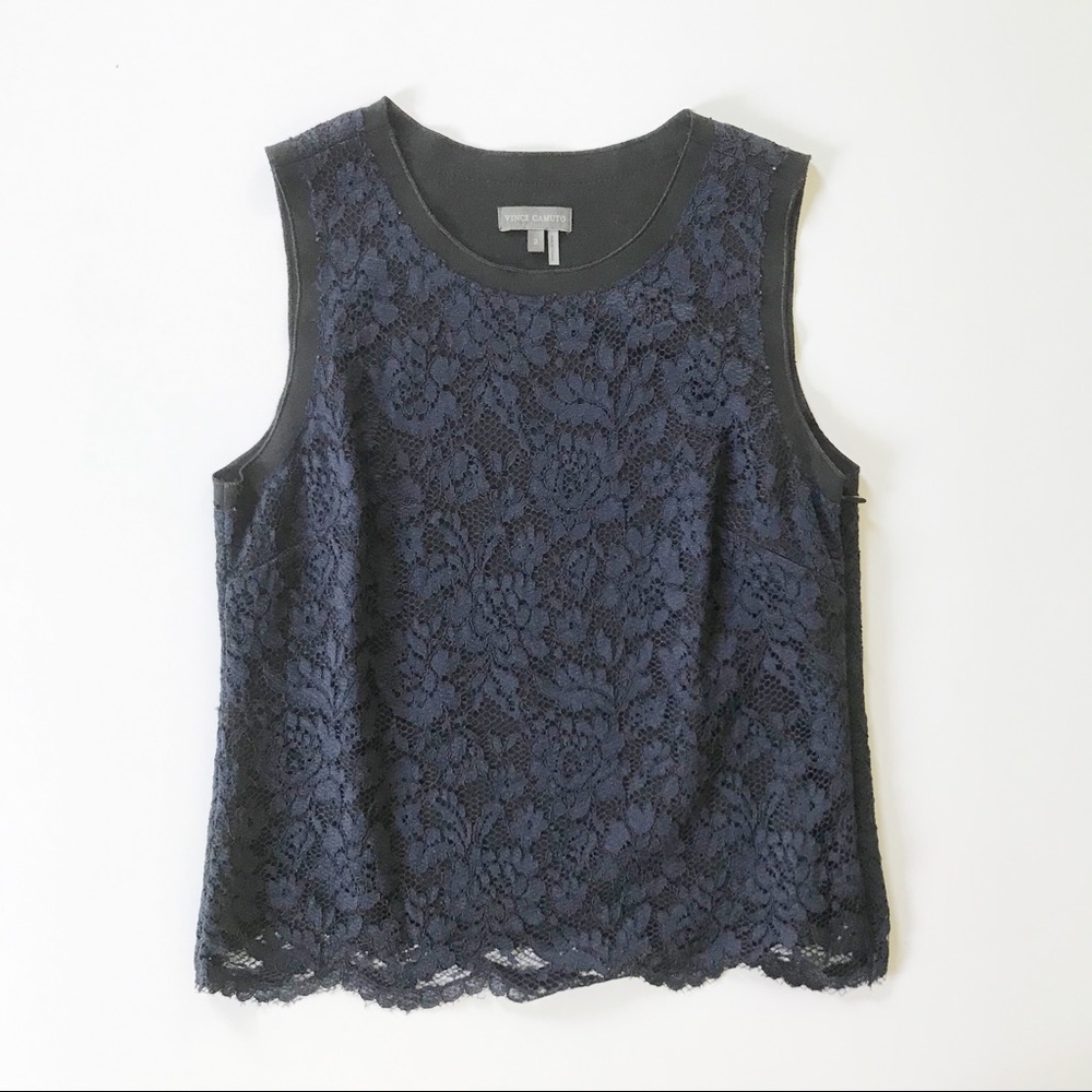 Vince Camuto | Navy & Black Lace Overlay Blouse